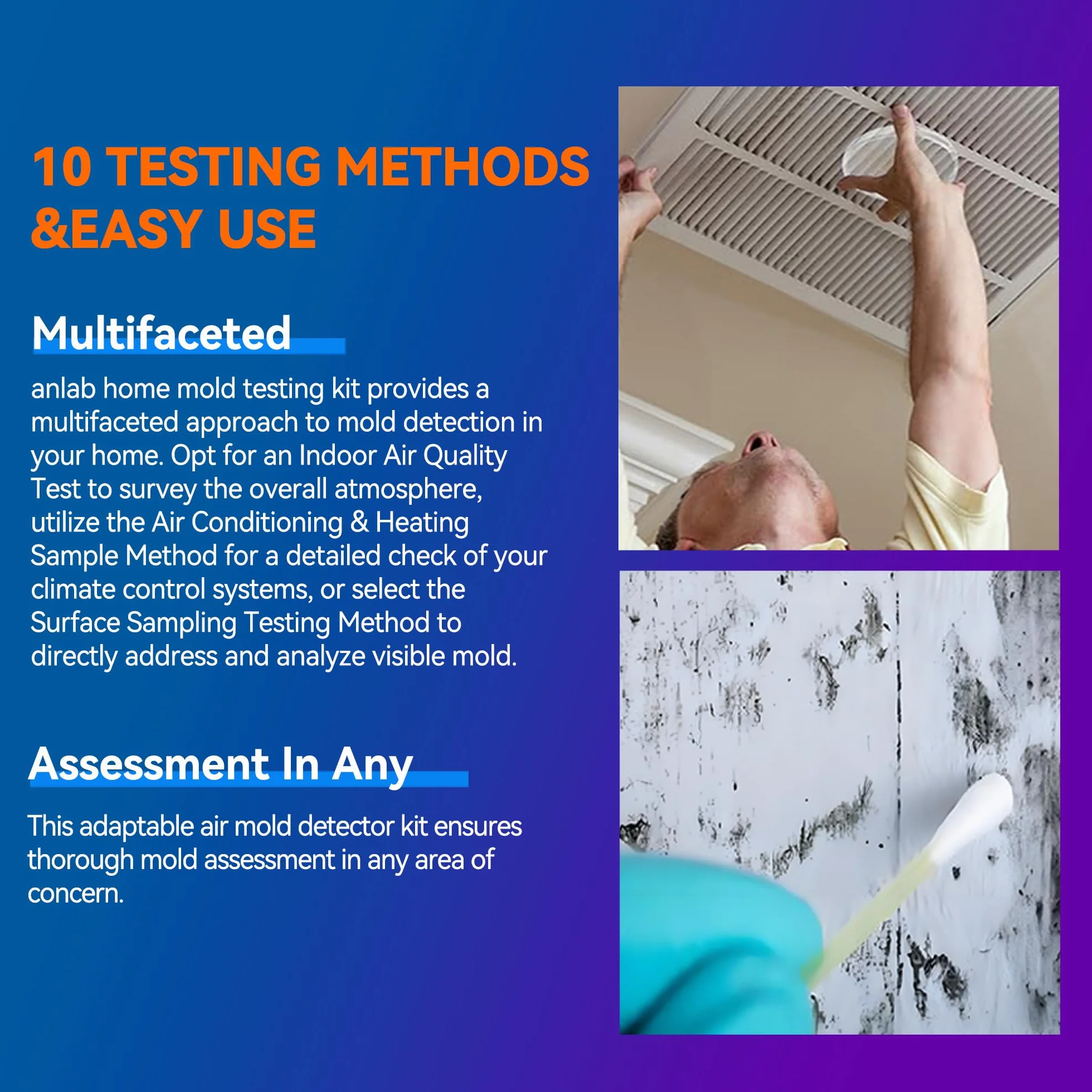 Zestaw do testowania pleśni do domu – 10 prostych testów wykrywania, testowy system HVAC, powierzchnie domowe i zestawy do testowania jakości powietrza w pomieszczeniach, wykrywacz form DIY w domu