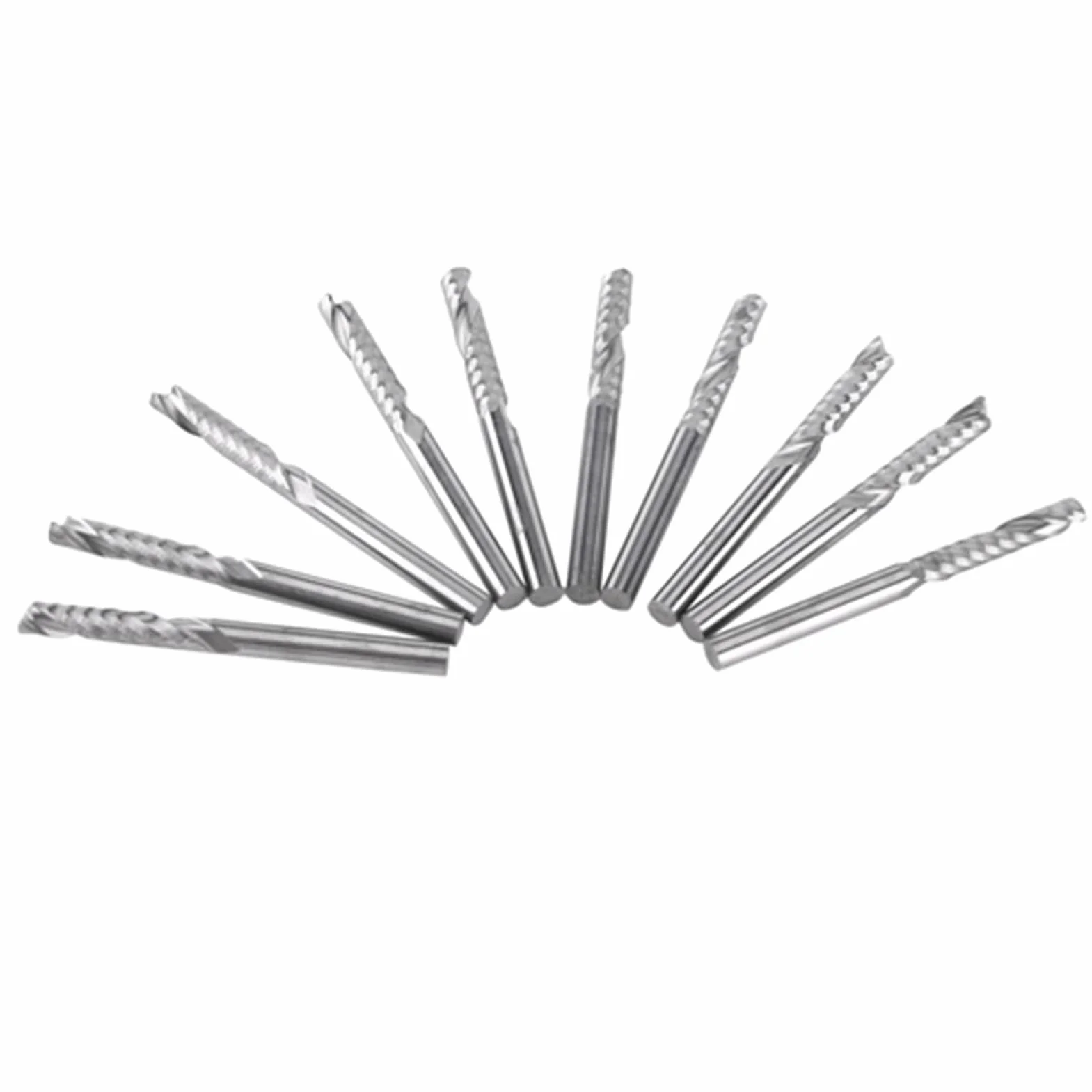 10 Sztuk Węglik Wolframu 3.175mm Frez Spiralny 3mm CNC Router do Grawerowania i Rzeźbienia - Pojedynczy Flet