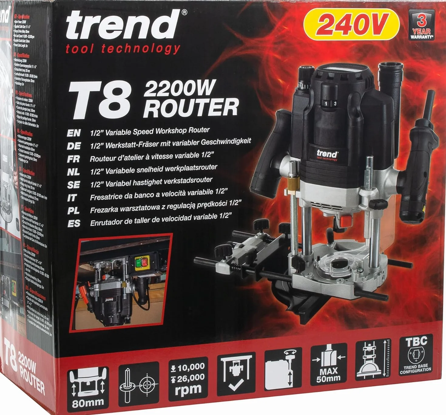 Trend T8 Frezarka Zanurzeniowa Dwumodalna 2200W 230V 12mm T8EK/EURO