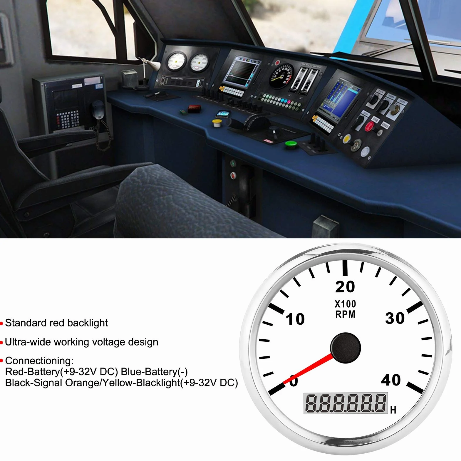Acouto 85mm Spiczasty Obrotomierz LCD Cyfrowy 4000RPM Morski z Czerwonym Podświetleniem
