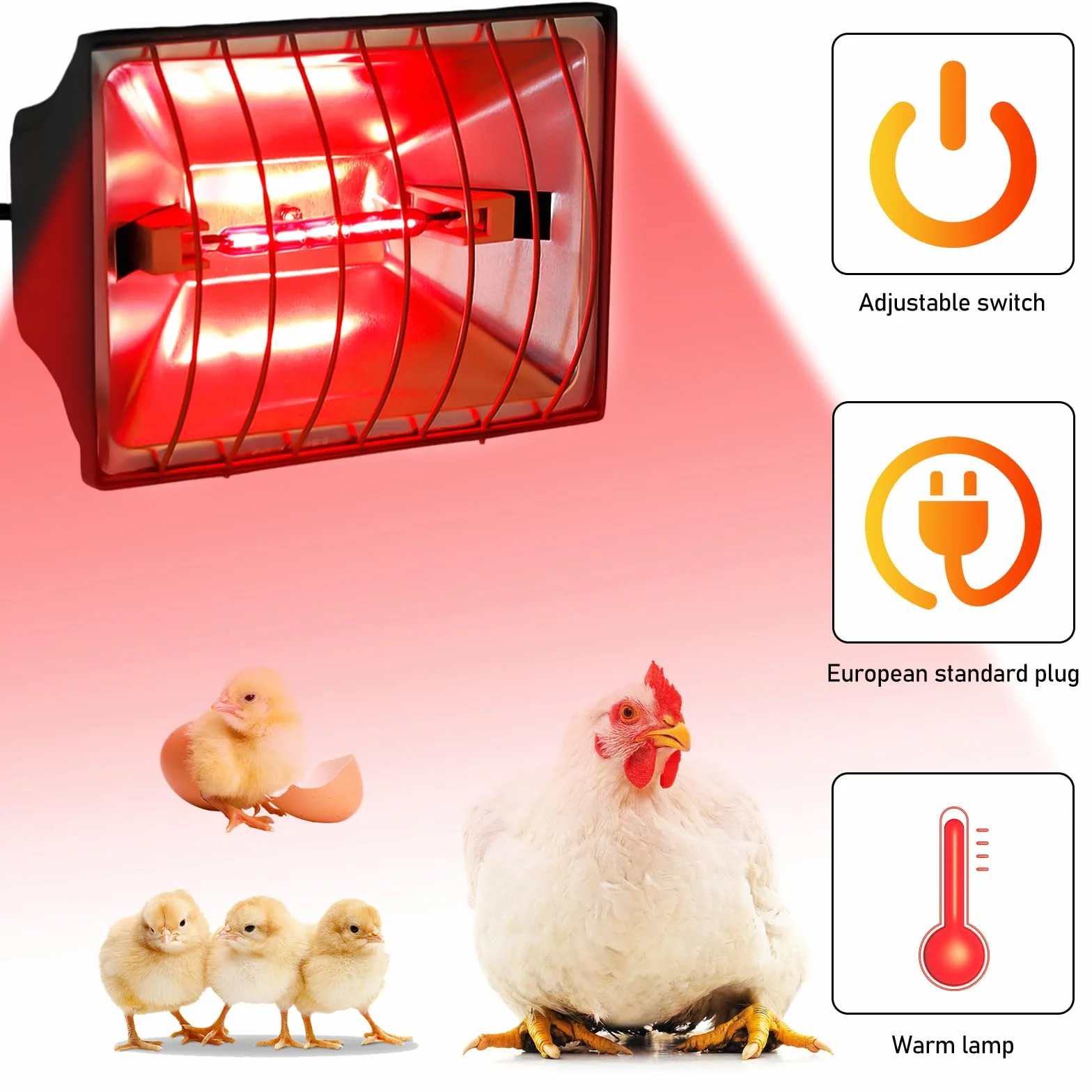 Aicharynic Lampa grzewcza 1,8 m, promiennik ciepła z wtyczką EU, czerwone światło z przełącznikiem, lampa grzewcza dla zwierząt, lampa grzewcza dla kurników, lampa na podczerwień dla piskląt, prosiąt