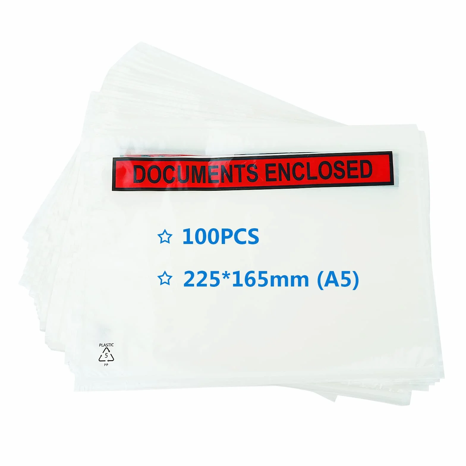Koperty z przezroczystego tworzywa sztucznego A5 225 x 165 mm odpinane i zamykane na dokumenty (100 sztuk)