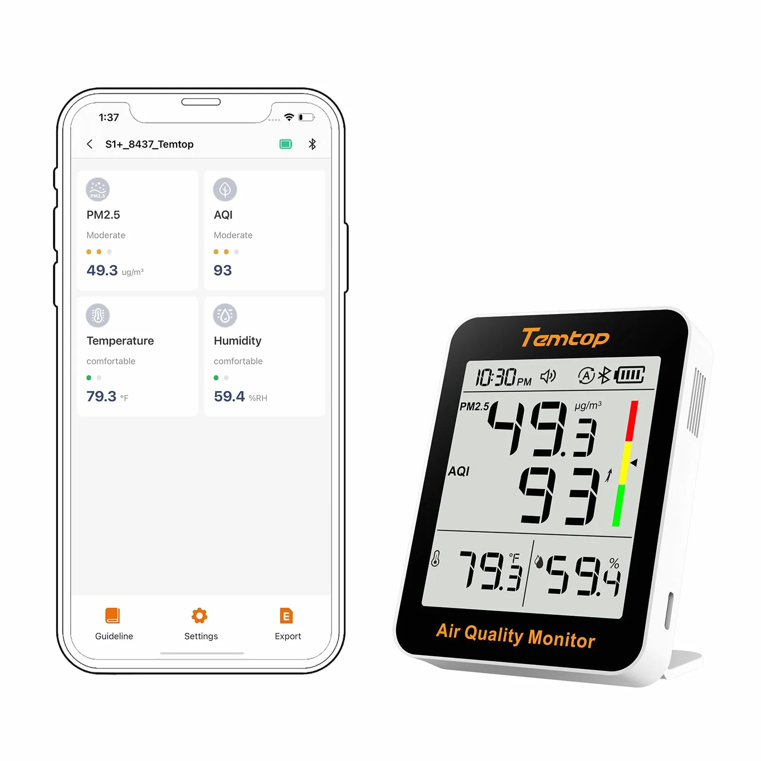 Temtop S1+ Monitor jakości powietrza PM2.5 Bluetooth termohigrometr cyfrowy