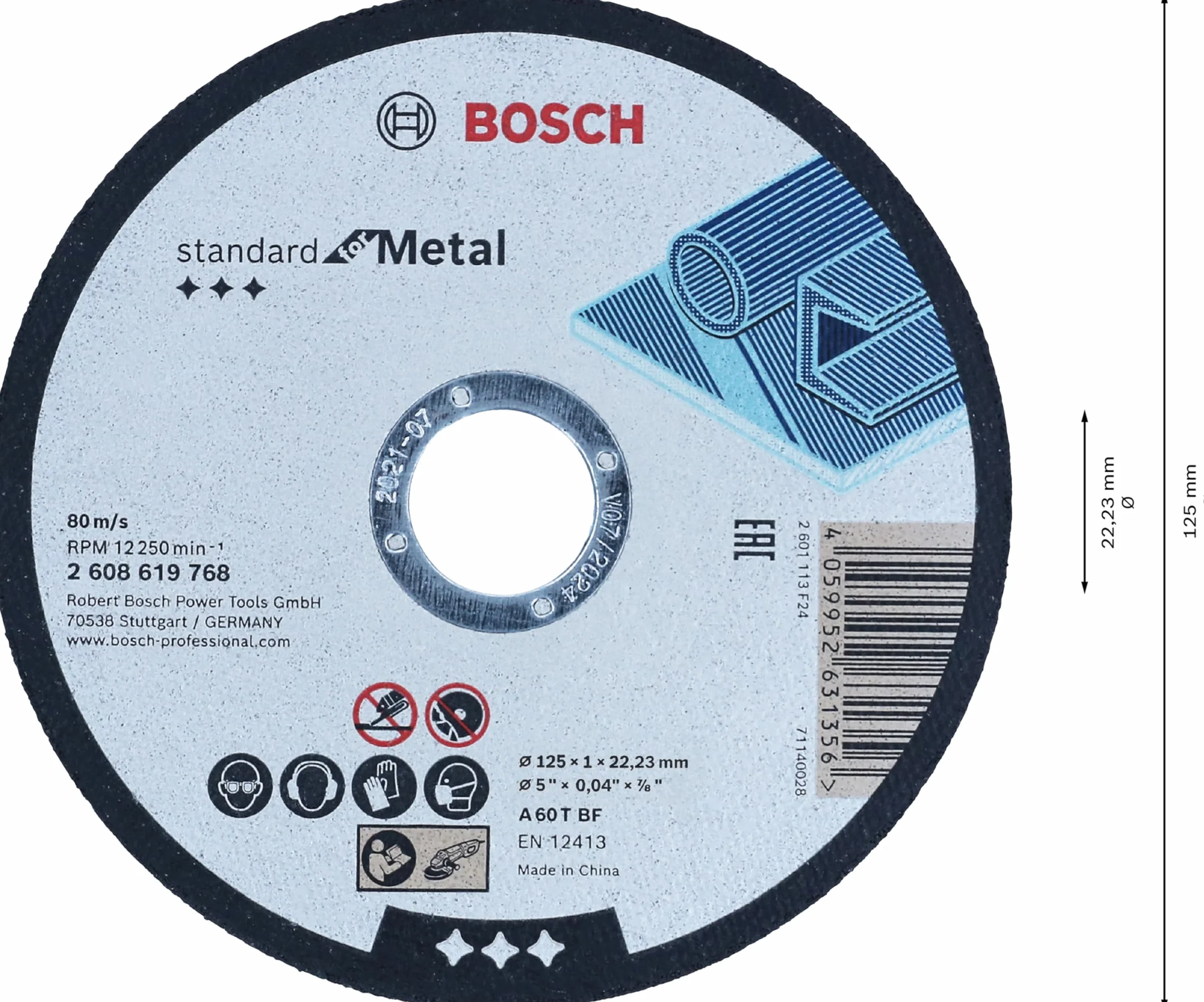 Bosch 100x standardowa tarcza tnąca do metalu (do metalu, stali, blachy, Ø 125 mm, proste cięcie, M14, profesjonalne akcesoria szlifierki kątowej)