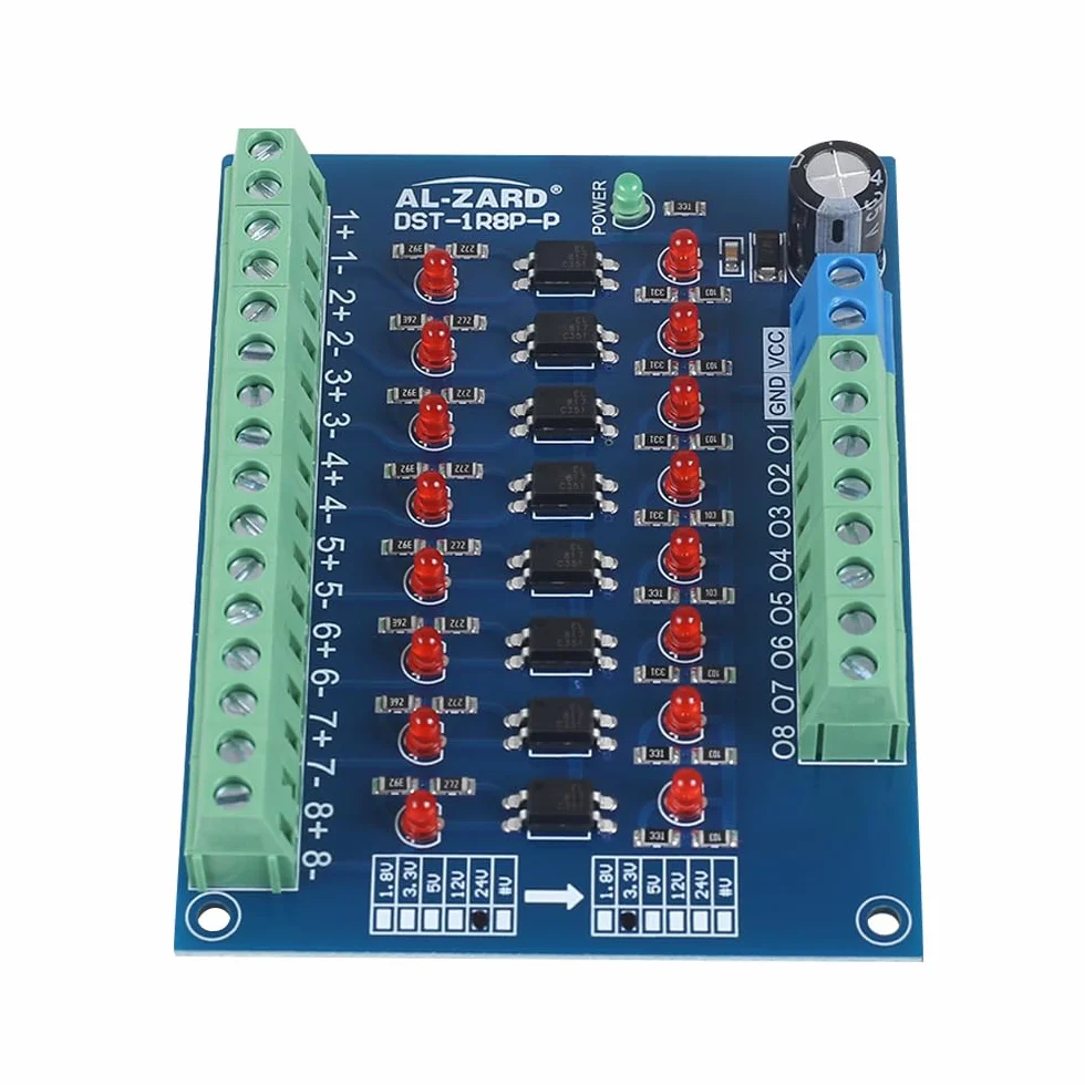 8-kanałowy fotoelektryczny moduł izolacyjny, 24 V do 3,3 V konwerter napięcia poziomu PNP wyjście PLC panel izolacyjny napięcia