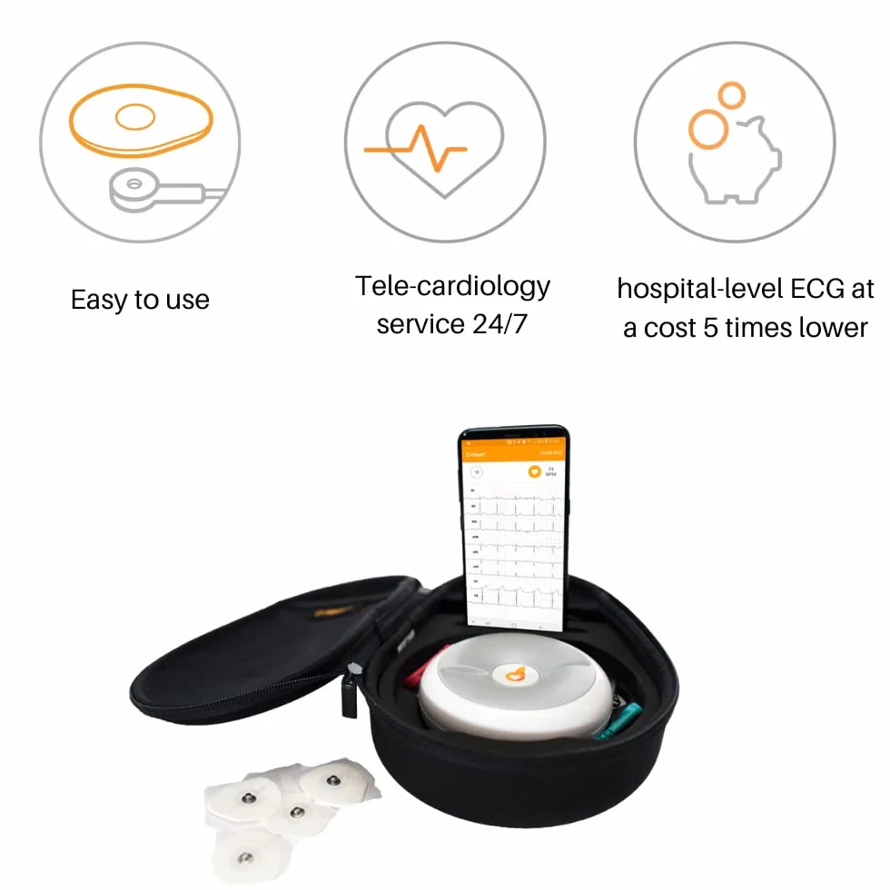D-Heart - Mobilne EKG 8/12 Miernik odwodzeń | Monitor elektrokardiograficzny dla systemów iOS i Android | Śledzenie zdrowia serca dla pacjentów i lekarzy, w tym 60 elektrod