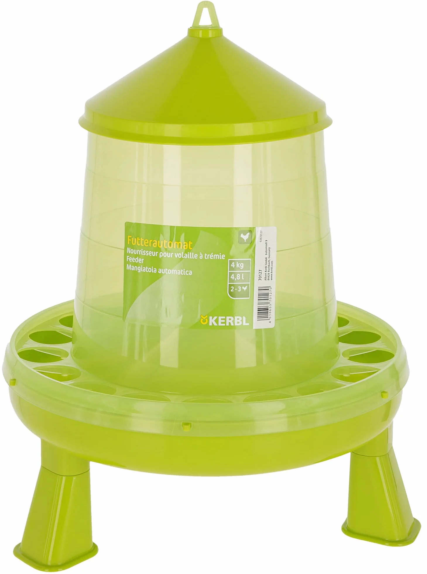 Kerbl Automat do karmy z nóżkami, dla drobiu (kurcza/kaczki), przeznaczony do kontaktu z żywnością, zielony (4 kg)
