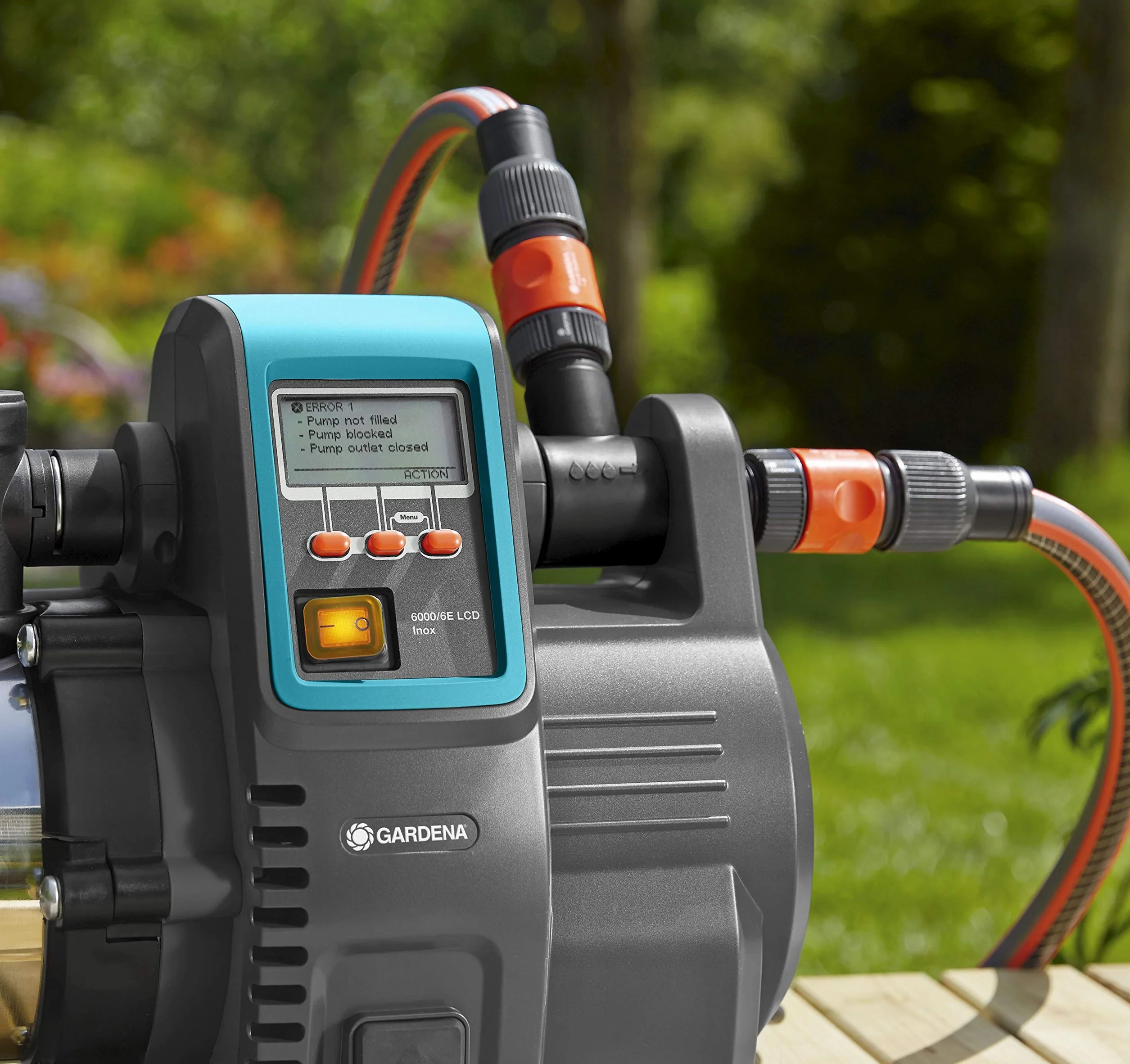 Gardena automatyczny hydrofor Premium 6000/6E LCD inox: pompa hydroforowa o wydajności 6000 l/h, z silnikiem 1300 W, z wyświetlaczem LCD, obudową pompy z nierdzewnej stali szlachetnej (1760-20)