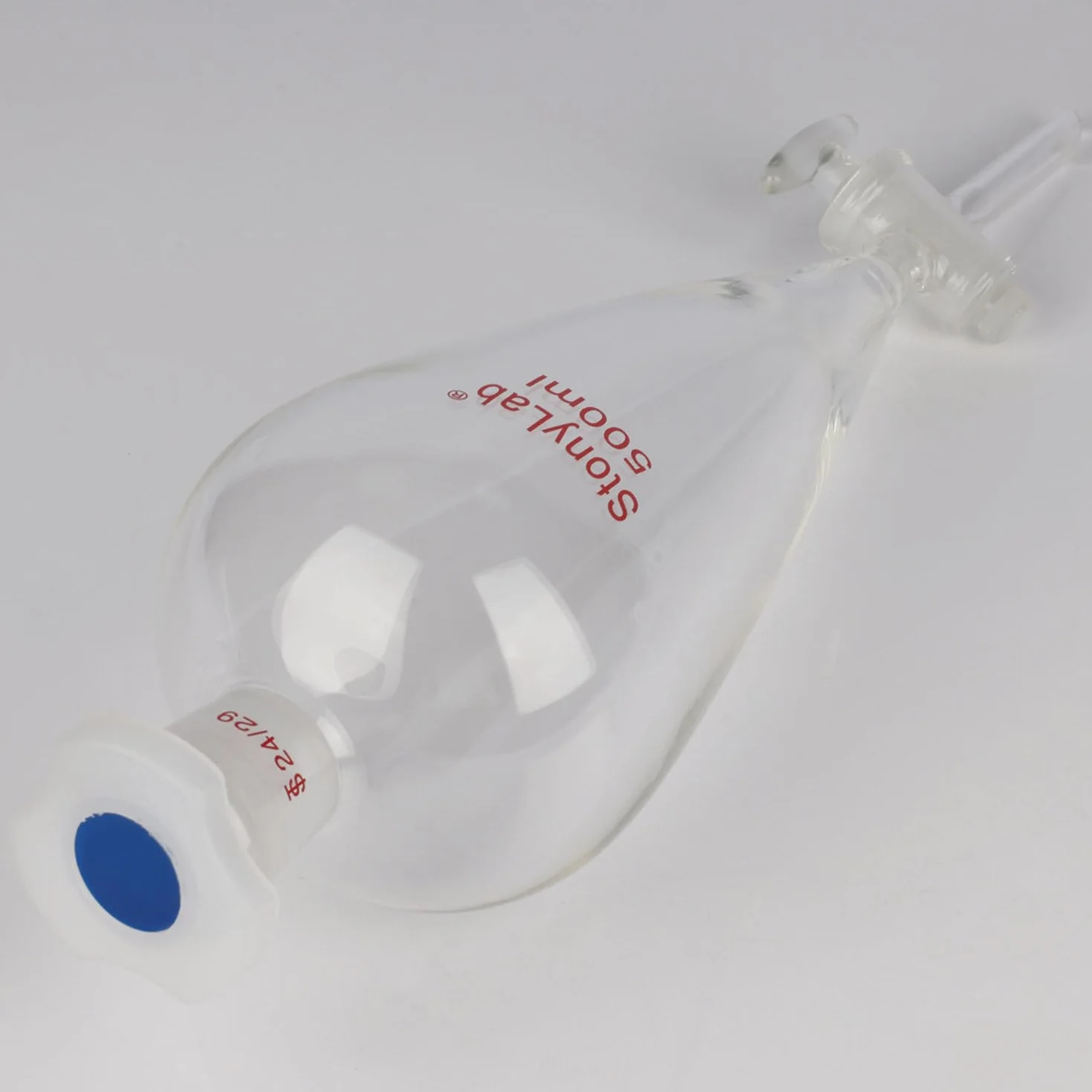 stonylab Rozdzielacz z Zaworem Szklanym, Lejek z Borokrzemianowego Szkła ze Złączem 24/29 do Precyzyjnego Rozdzielania Cieczy w Laboratorium, 500 ml