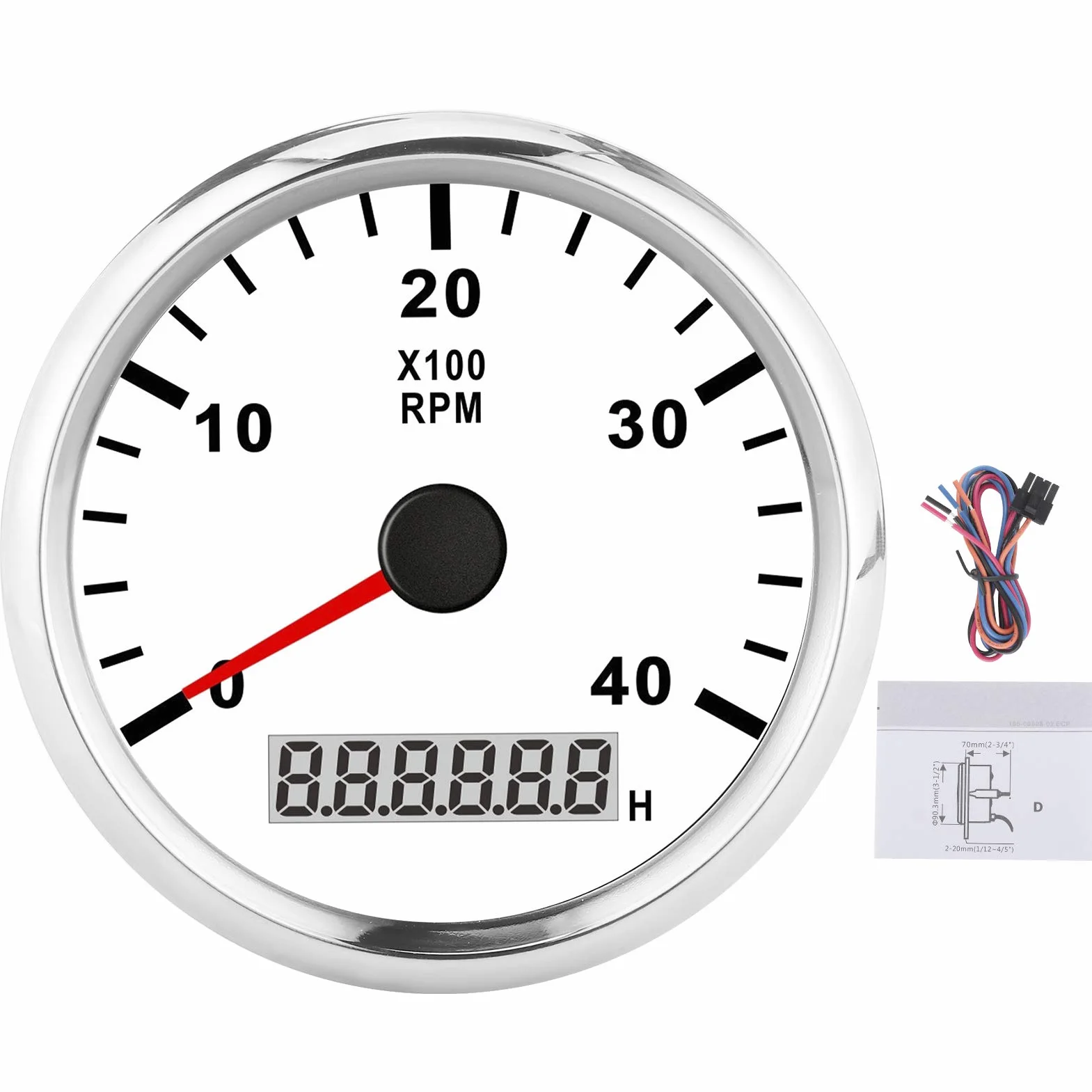 Acouto 85mm Spiczasty Obrotomierz LCD Cyfrowy 4000RPM Morski z Czerwonym Podświetleniem