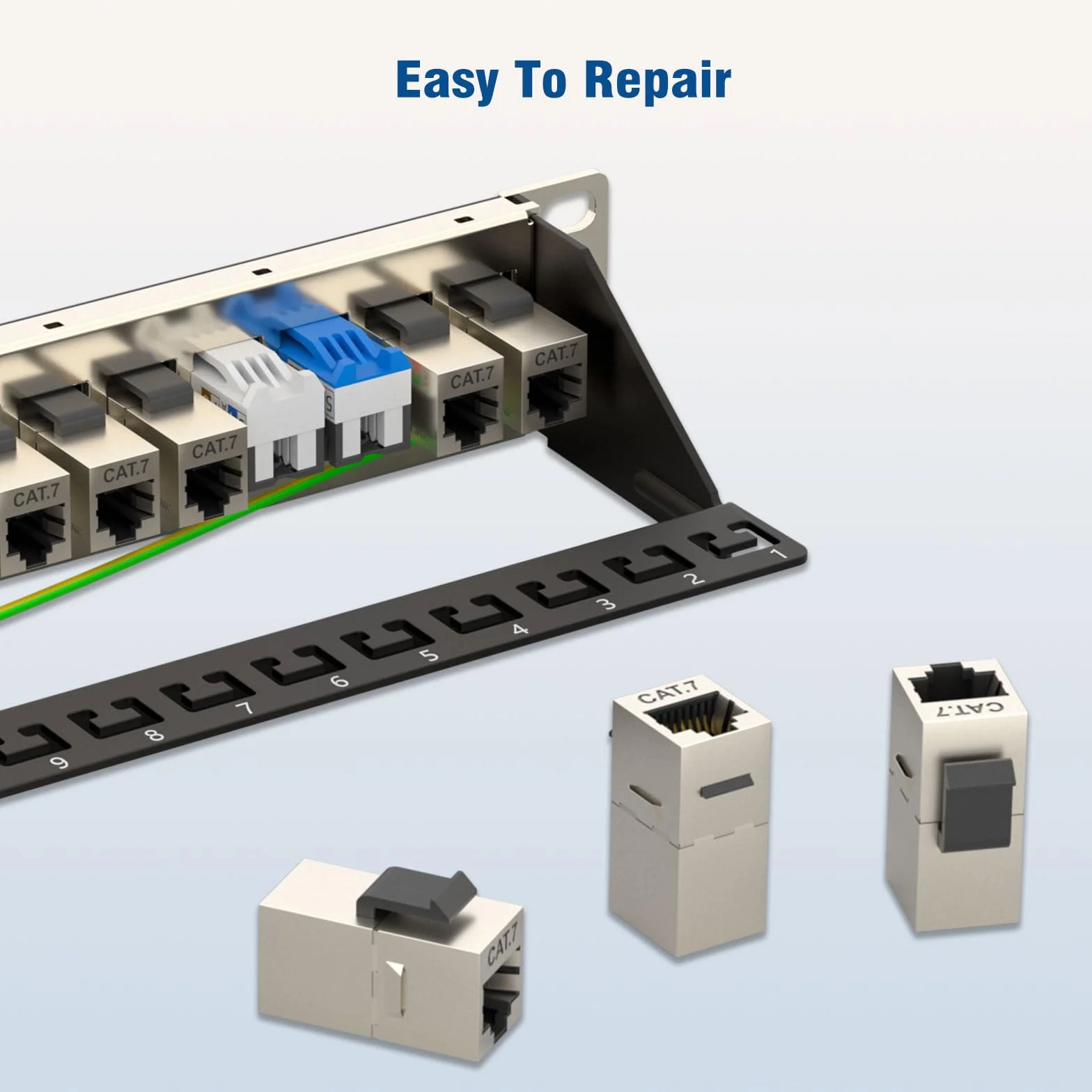 FGB 24-portowy panel krosowy 10 Gb/s 1U i ekranowany łącznik Keystone Cat7 RJ45, 48.3 cm do montażu w szafie lub na ścianie panel krosowy z tylnym paskiem, sieciowy panel krosowy do gigabitowego