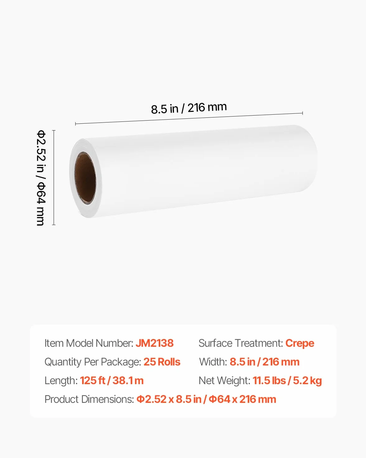 VEVOR Rolki papieru do zagłówka 25 sztuk 21,6 cm x 38,1 m, jednorazowy papier do badań lekarskich