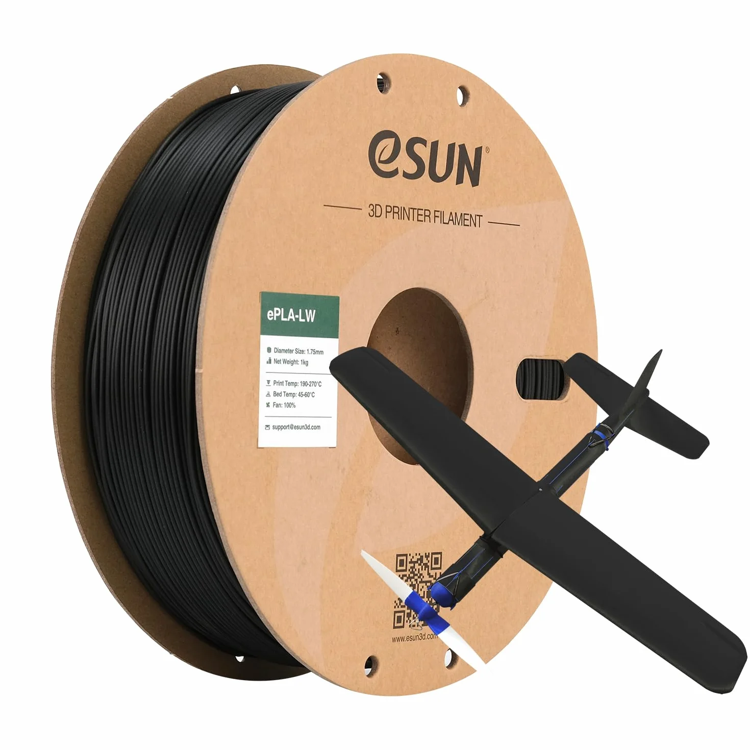 eSUN Lekki Filament PLA 1,75 mm, Filament do Drukarek 3D PLA-LW, Dokładność Wymiarowa +/- 0,05 mm, Szpula 1kg (2,2 LBS) Materiał Piankowy do Drukarek 3D, Czarny