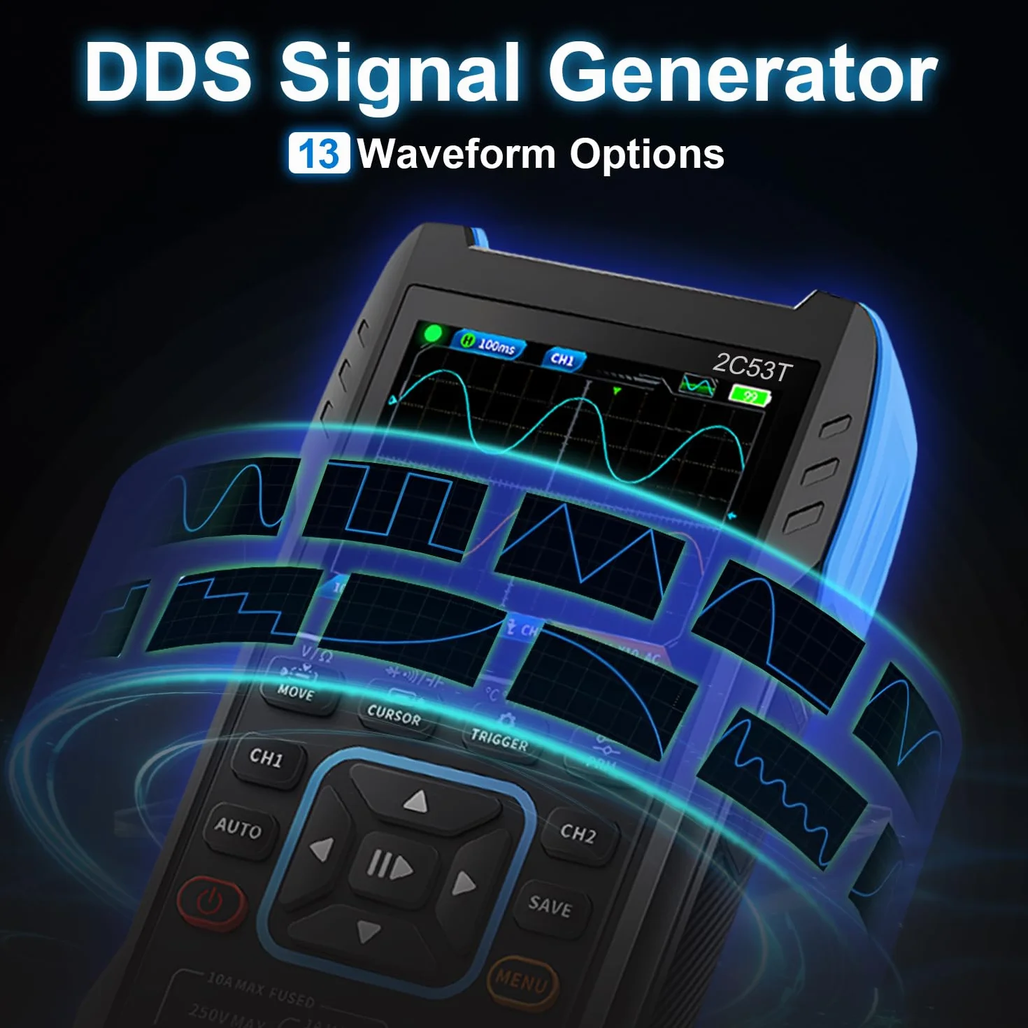 Handheld oscyloskop 3 w 1 Upgrade cyfrowy oscyloskop, multimetr, generator DDS z podwójnym kanałem, częstotliwość próbkowania 250 MS/s, szerokość pasma 50 MHz, liczenie 19999, napięcie, prąd