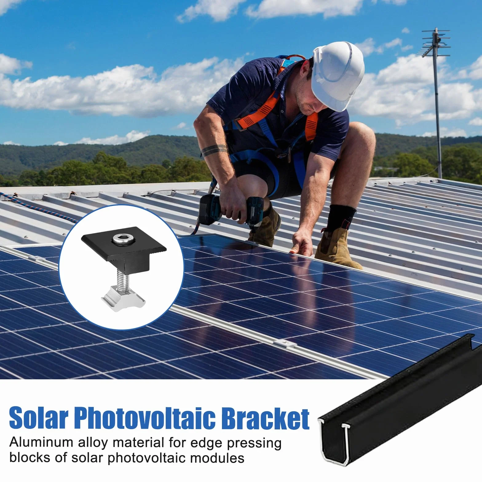 Uchwyt do paneli słonecznych, płaski dach, zestaw na 2 panele, uchwyt do modułu solarnego, uchwyt do elektrowni balkonowej, płaski dach uchwyt do modułów PV, zestaw do mocowania modułów solarnych z