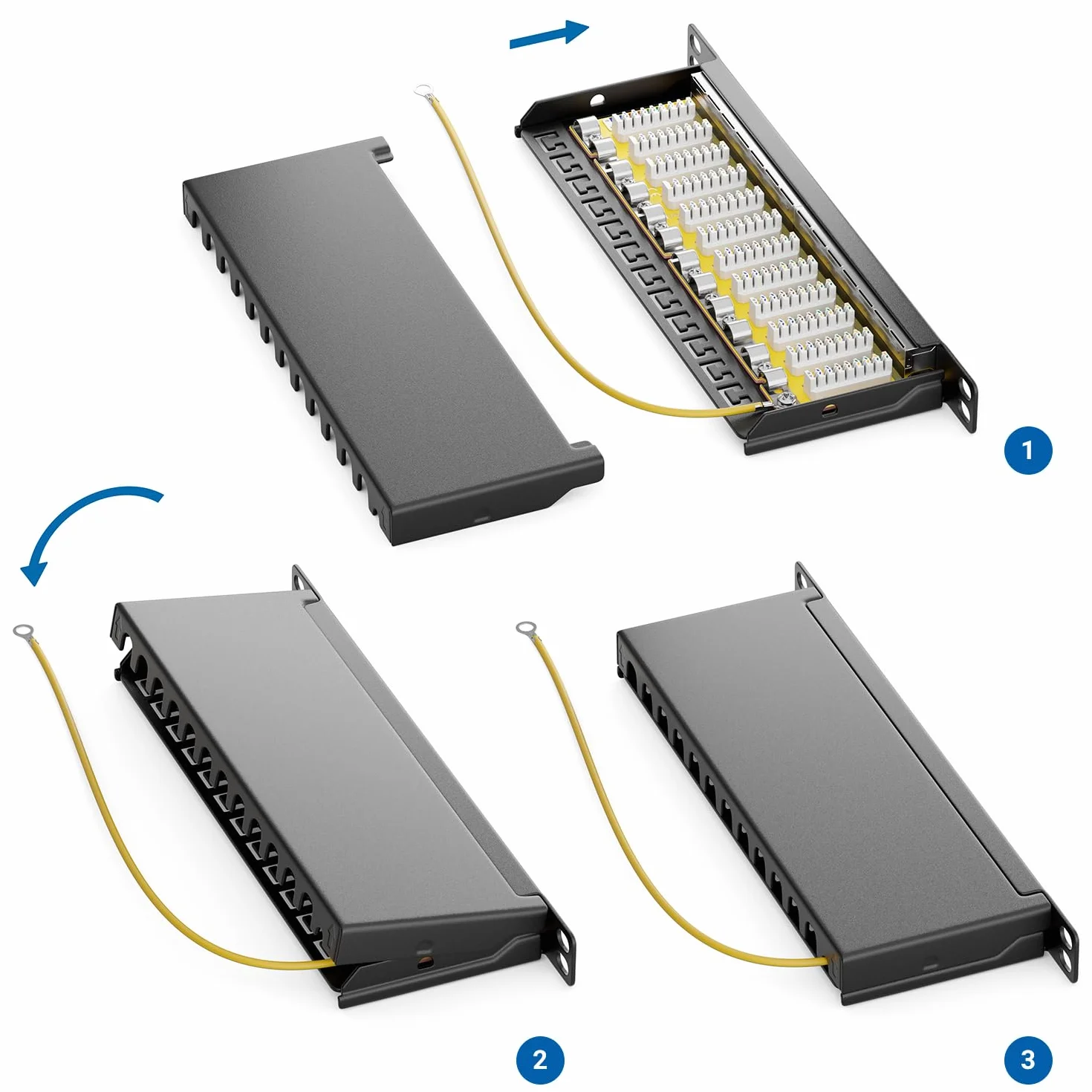 deleyCON CAT 6 0.5U Patch Panel Mini Patch Panel 12 Portów - Desktop 10 Cali Montaż w Szafie Serwerowej RJ45 Ekranowany TIA568A TIA568B RAL 9005 Czarny