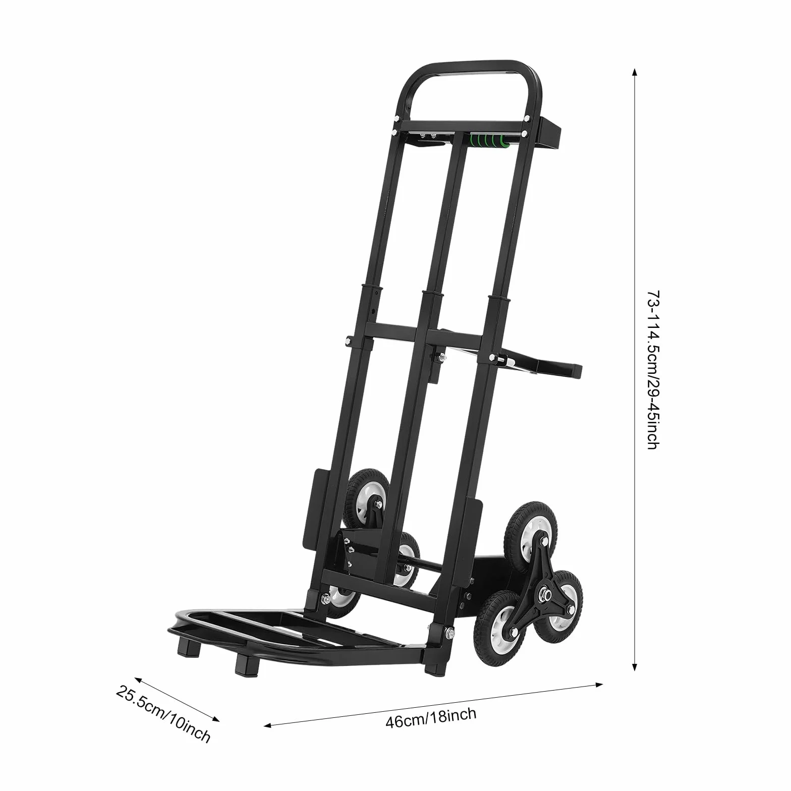 Składany profesjonalny wózek schodowy, wytrzymały wózek transportowy, udźwig 210 kg, wózek na zakupy, wózek wspinaczkowy z 6 kółkami, uchwyt z regulacją wysokości 73-114,5 cm