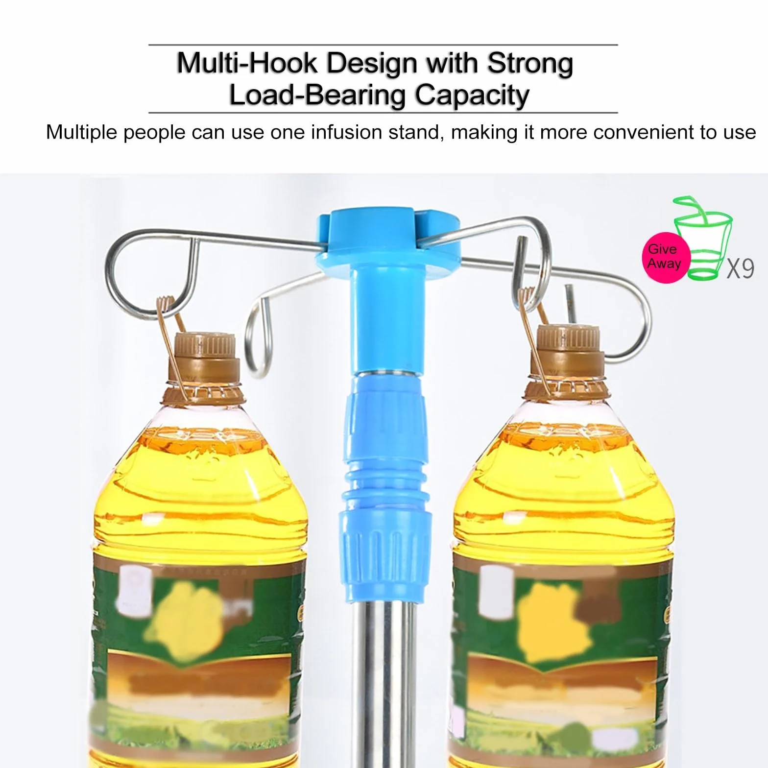 IV Pole Portable Rolling IV Poles IV Stands 4 Hook 5 Legs with Adjustable Height (Size : Cast Iron)
