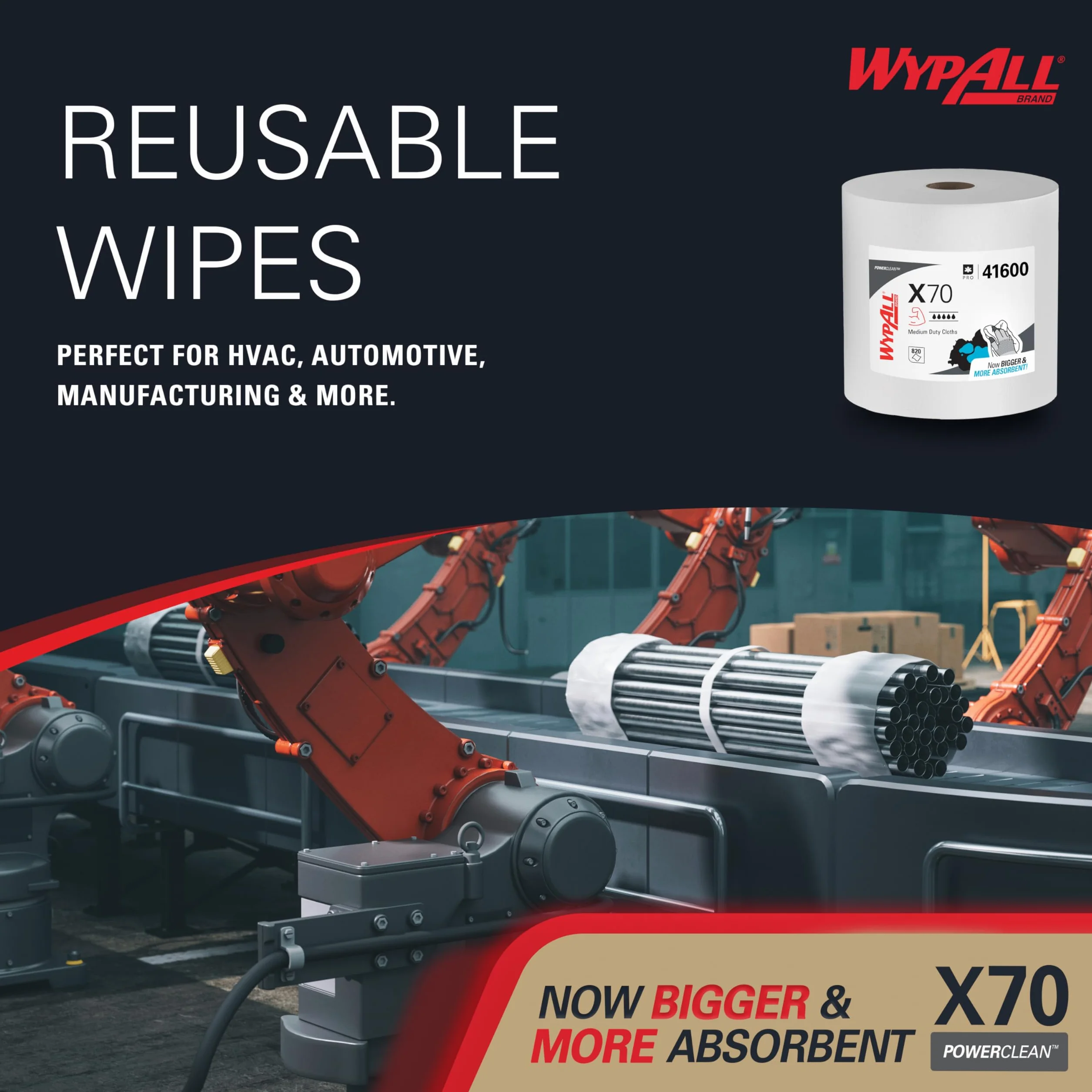 WypAll X70 ściereczki do czyszczenia wielokrotnego użytku 8348 - rolka Jumbo - 1 rolka x 870 białe wycieraczki (łącznie 870)