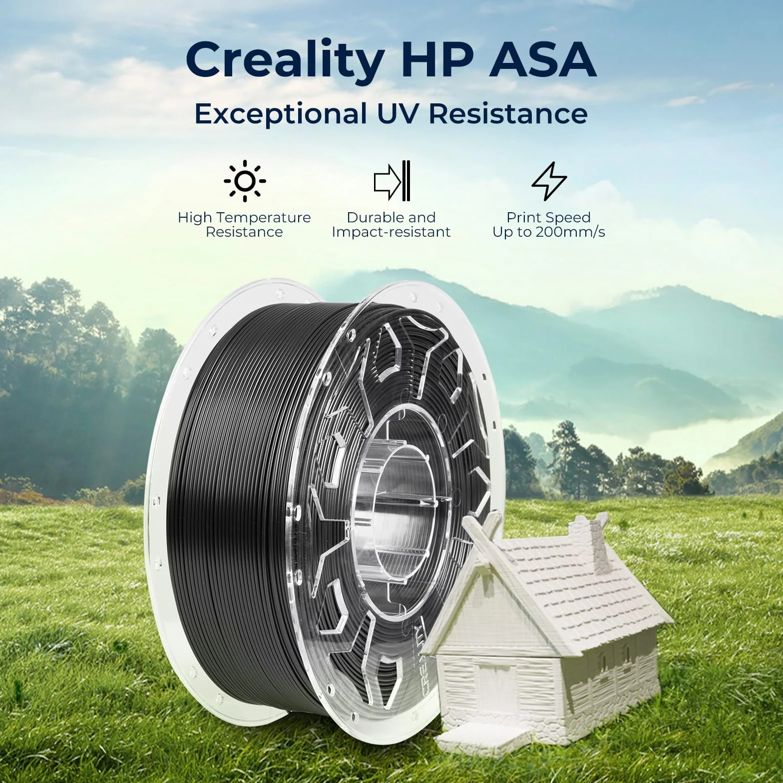 Creality Filament ASA 1,75 mm, czarny, do drukarek 3D, 1 kg, odpowiedni do drukowania funkcjonalnych części na zewnątrz, odporny na warunki atmosferyczne i ciepło
