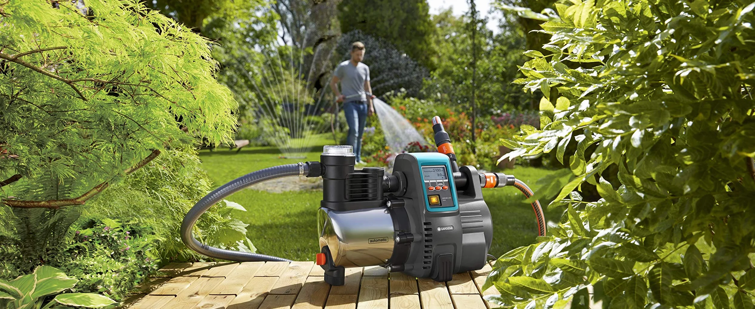 Gardena automatyczny hydrofor Premium 6000/6E LCD inox: pompa hydroforowa o wydajności 6000 l/h, z silnikiem 1300 W, z wyświetlaczem LCD, obudową pompy z nierdzewnej stali szlachetnej (1760-20)