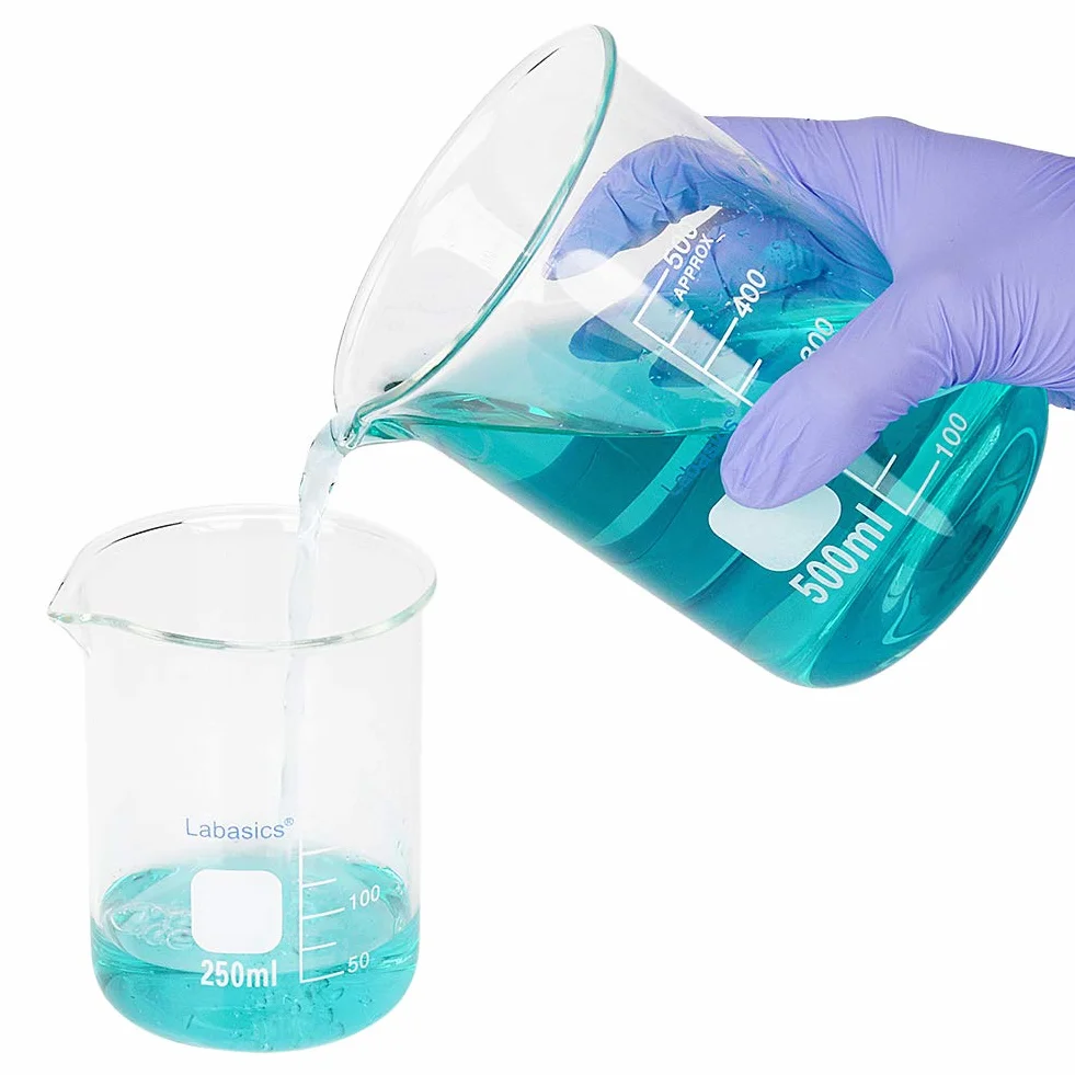 Labasics Zestaw szklanych zlewek ze szkła borokrzemowego miksowanego niskoformatowego do 5 rozmiarów, 50 ml/100 ml/250 ml/500 ml/1000 ml (1 l), zestaw combo